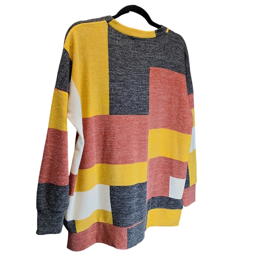 ODDI Women Colorblock Geometric Knit Top Yellow Grey Rust Oversized S/M - Picture 3 of 6
